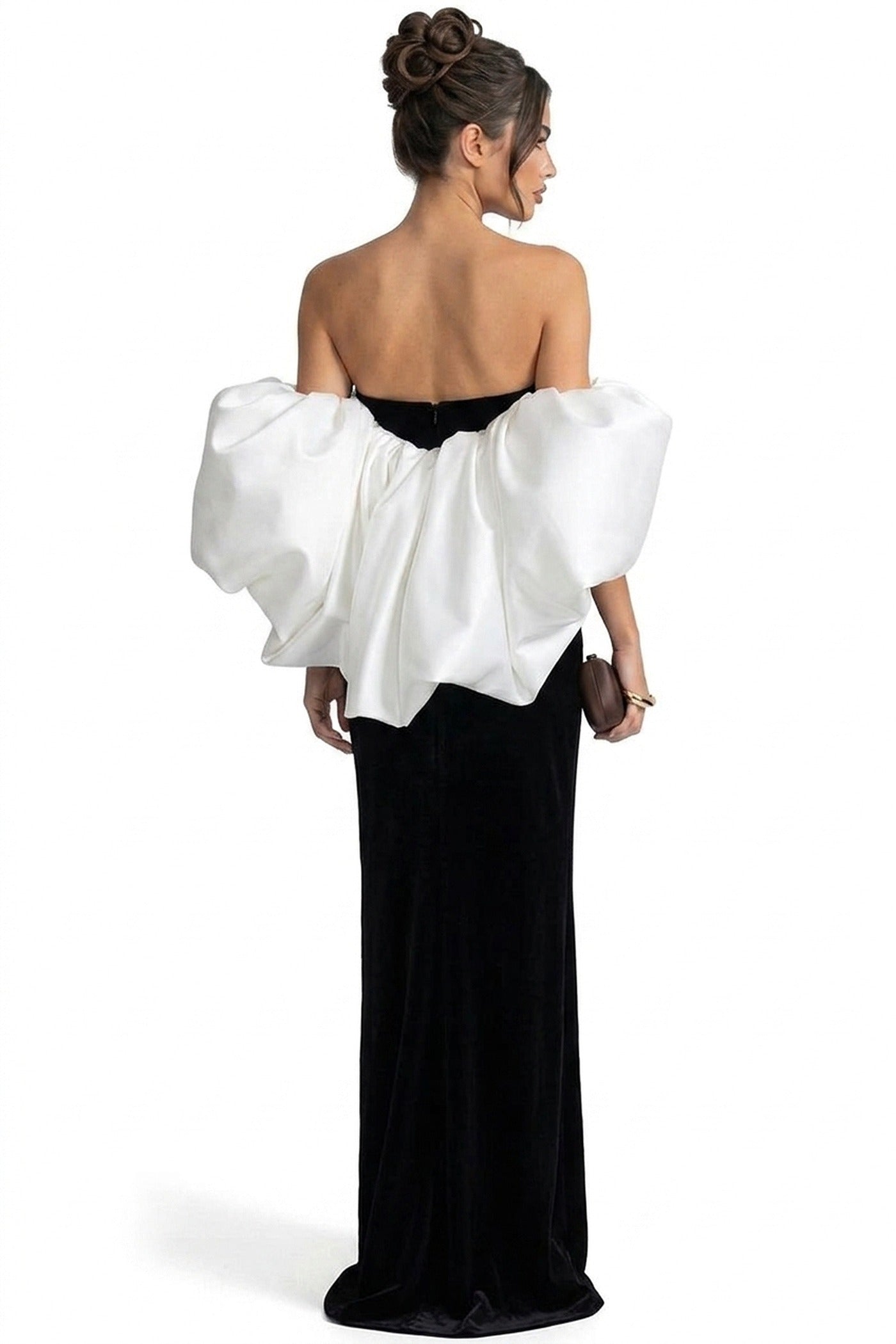 Ségolène Velvet Mermaid Gown With Contrast  Puff Sleeves - Black