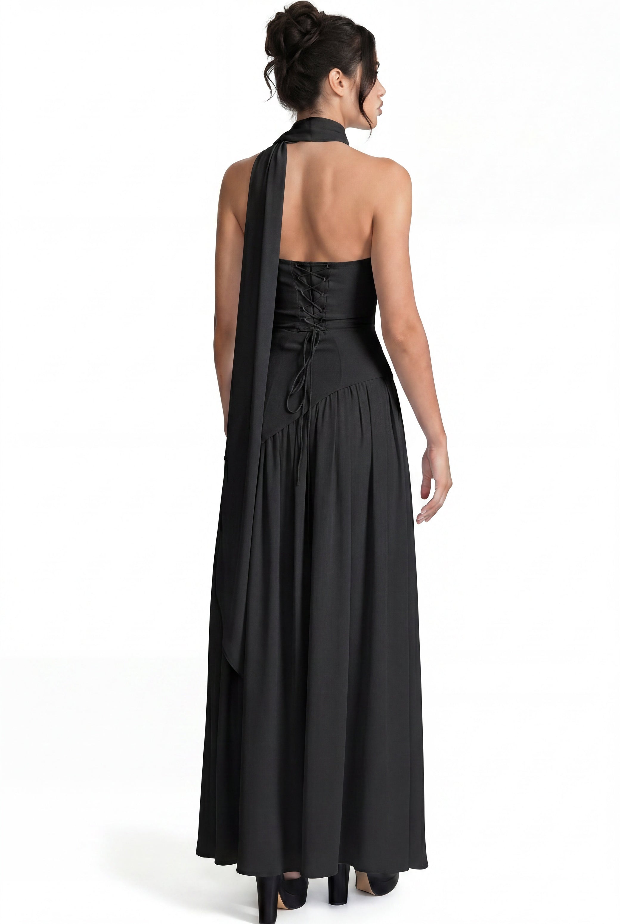 Yolène Strapless Ruched Maxi Dress With Draped Side Slit - Black
