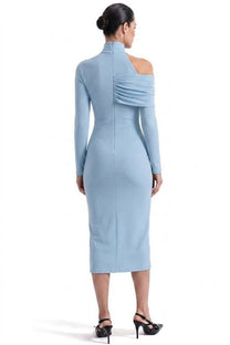 Charline Draped Cold-Shoulder Midi Dress With Front Slit - Light Blue
