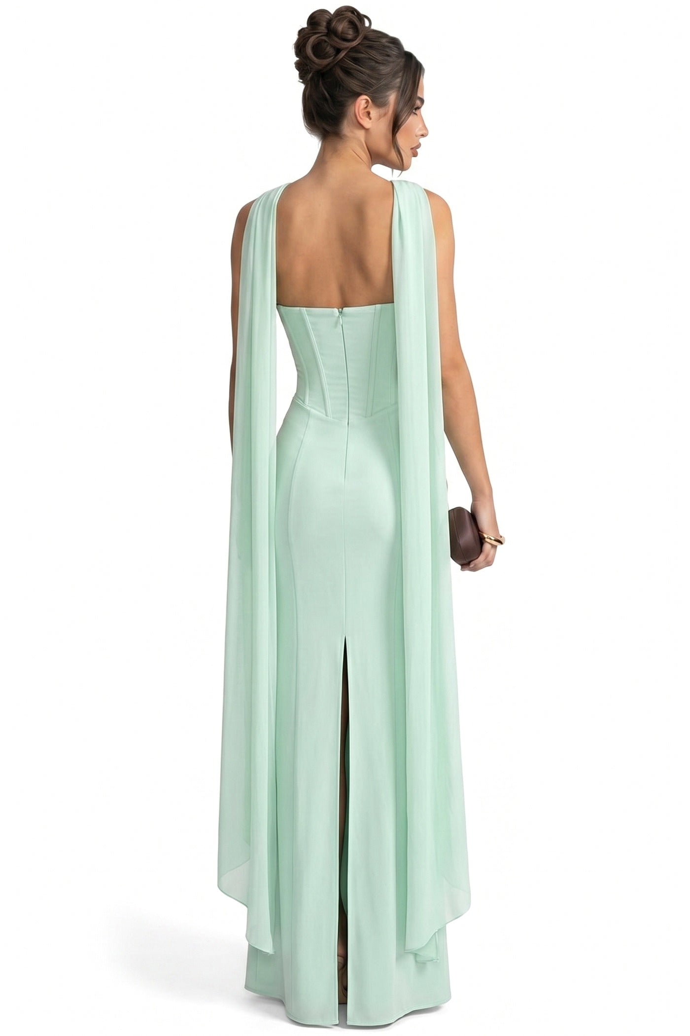 Matheline Strapless Corset Maxi Dress With Draped Scarf Neckline - Light Green