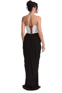 Sidonie Strapless Gown With Crystal Lace Corset And Pleated Draped Skirt - White