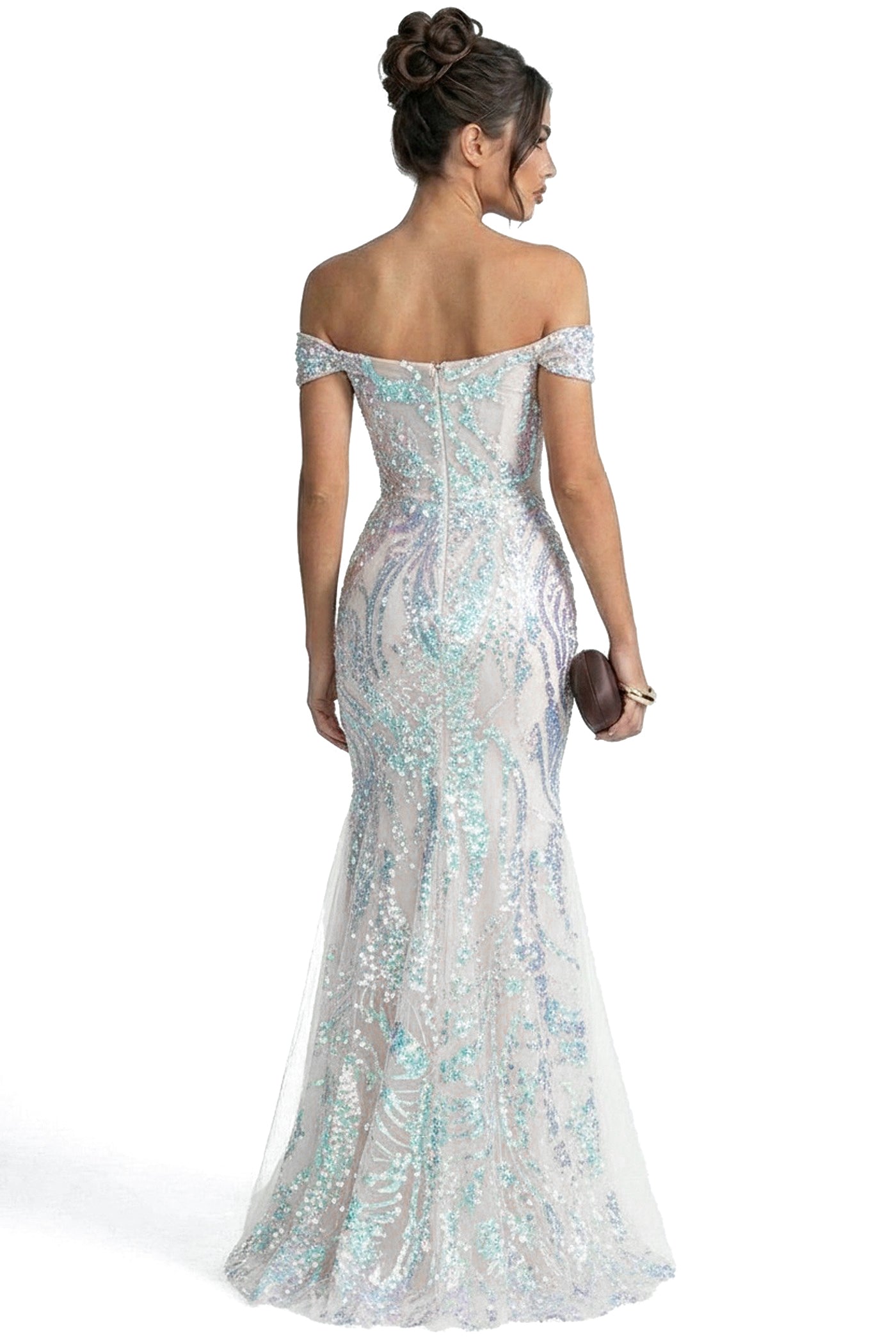 Auréliane Off-Shoulder Beaded Mermaid Gown With Scrollwork Embroidery - White
