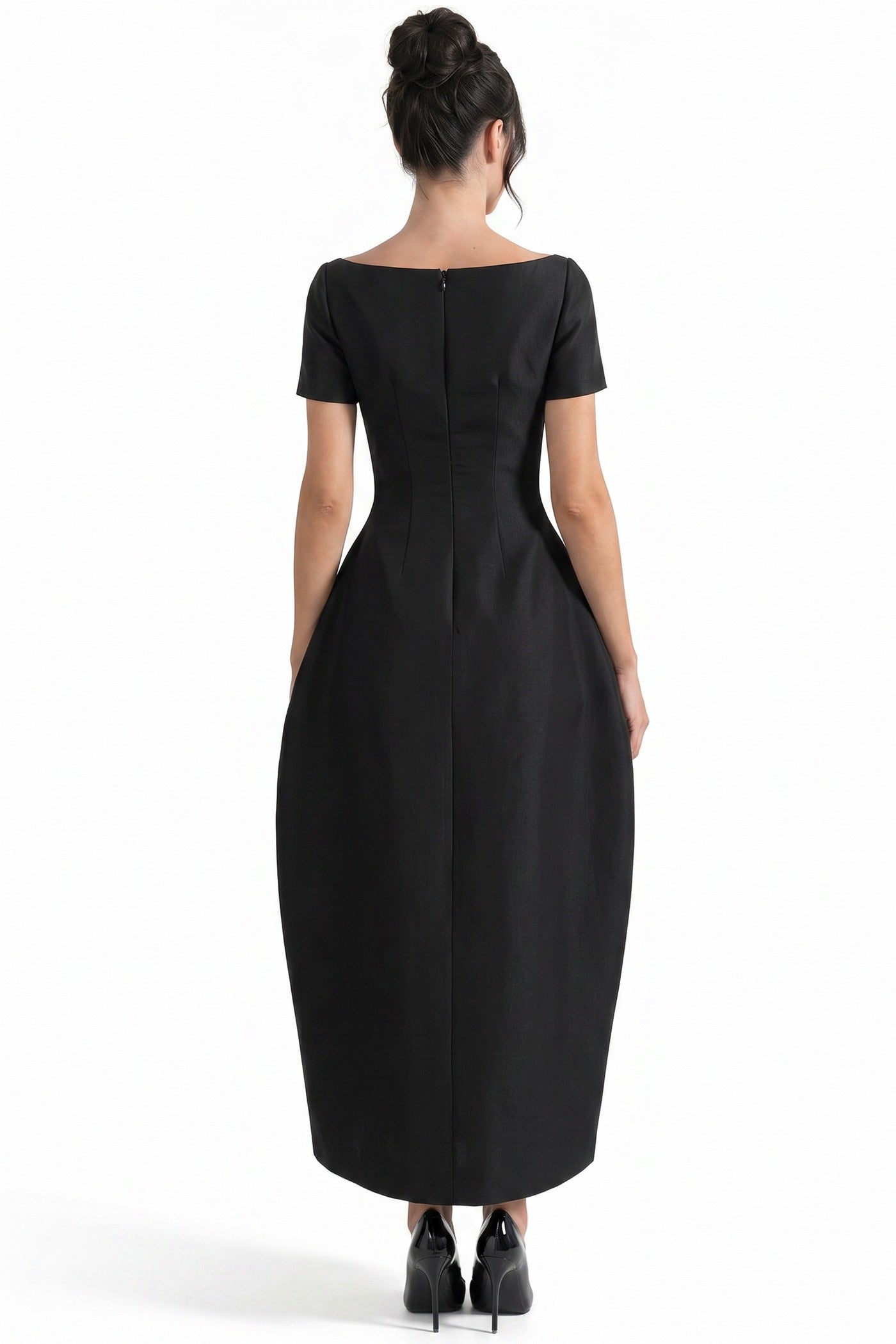 Angélique Off-Shoulder Midi Dress With V-Neck And Asymmetric Hem - Black