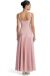 Aliénor Square-Neck Maxi Dress With Contrast Satin Flare Skirt - Pink