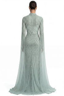 Lumière Embellished Long Sleeve Maxi Dress With Sheer Veil Sleeves - Teal