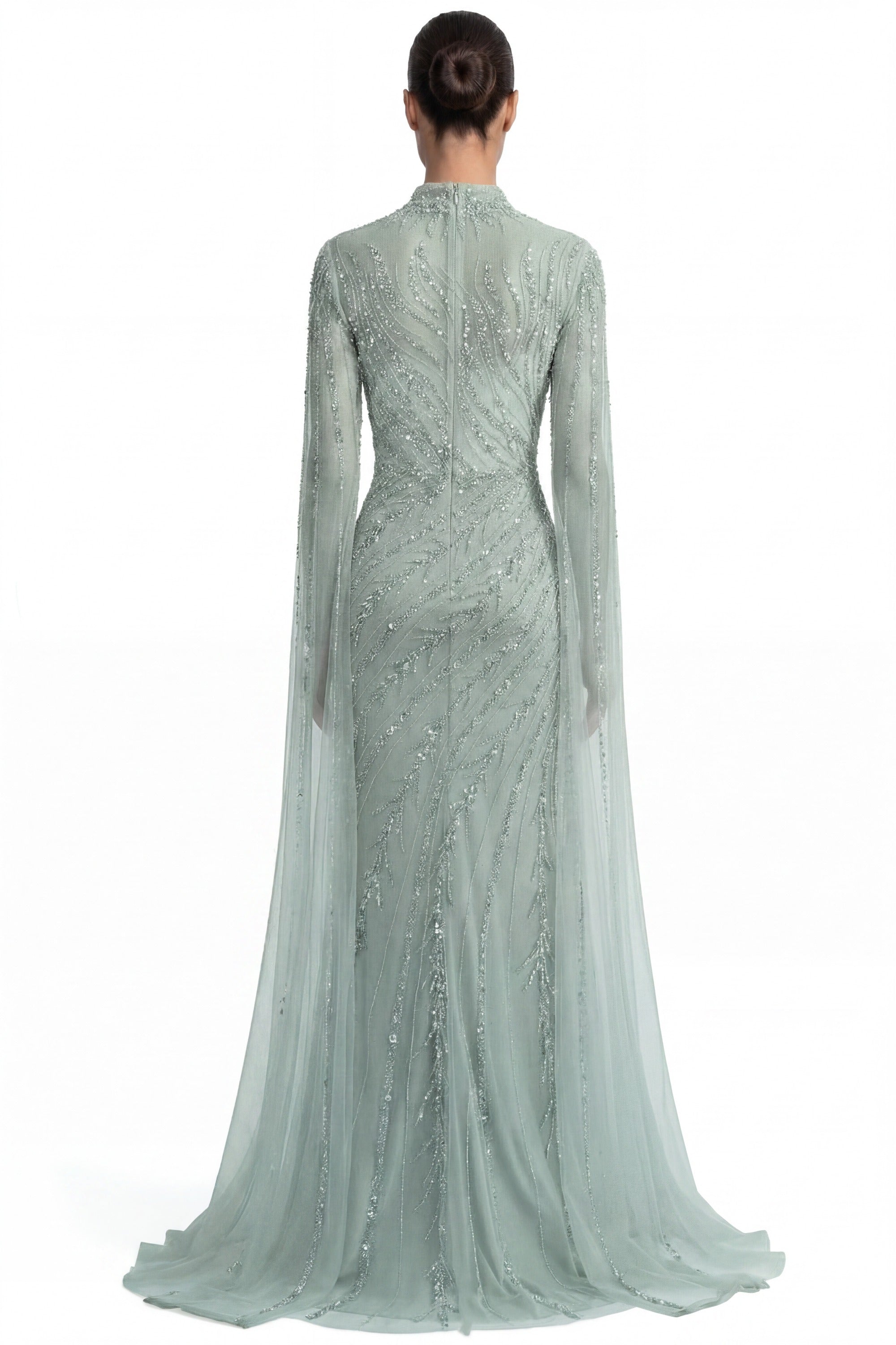 Lumière Embellished Long Sleeve Maxi Dress With Sheer Veil Sleeves - Teal