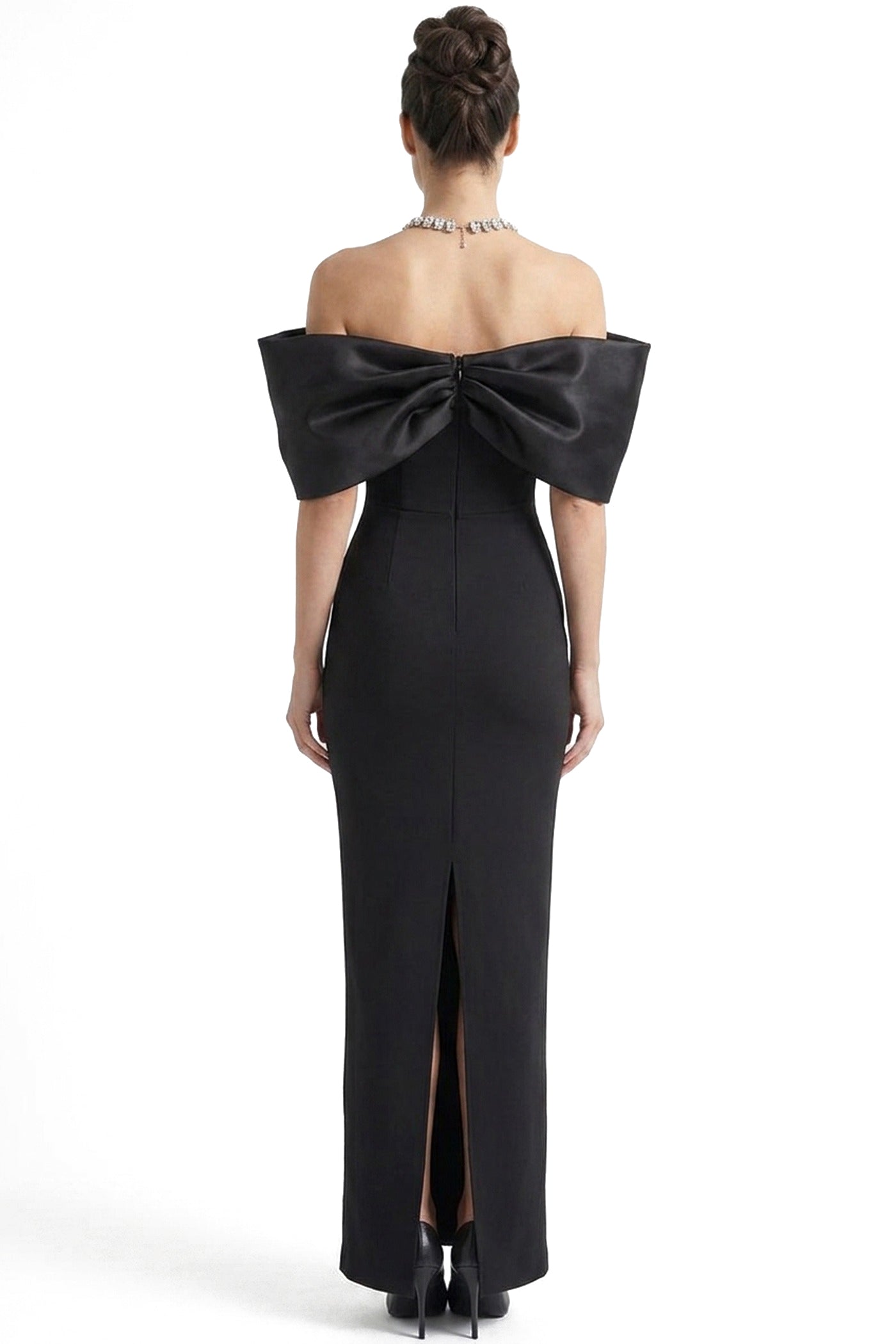 Viviane Off-Shoulder Draped Maxi Dress With Crystal Straps - Black