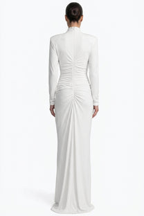 Reinette High-Neck Long-Sleeve Gown With Heart-Shaped Cutout Panel - White