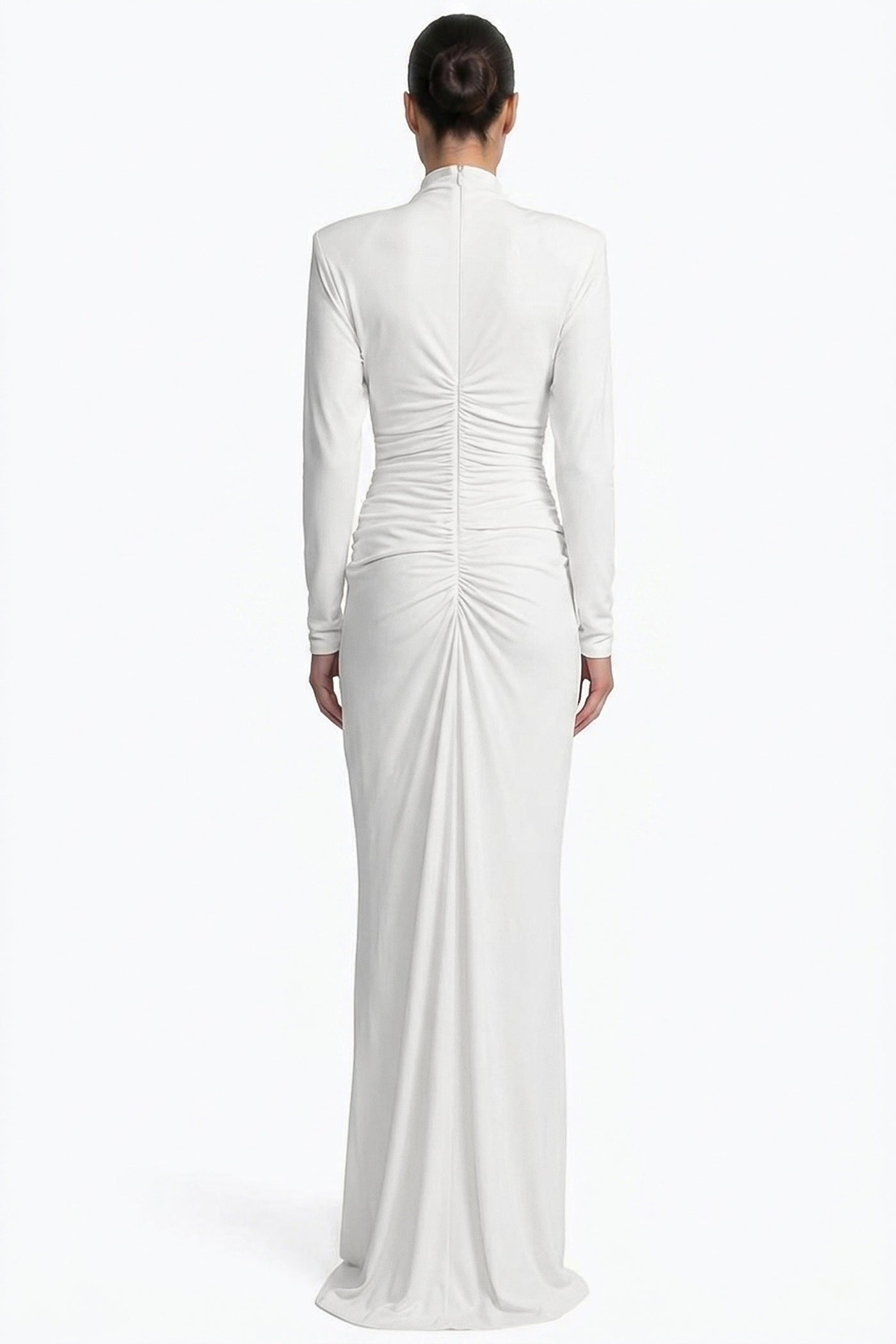 Reinette High-Neck Long-Sleeve Gown With Heart-Shaped Cutout Panel - White
