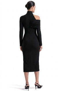 Charline Draped Cold-Shoulder Midi Dress With Front Slit - Black
