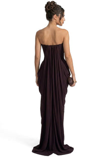 Arabelle Draped Strapless Gown With Ruched Waist Detail - Coffee