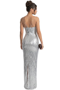 Mélisande Sequin Maxi Dress With Multi-Strap Neckline - Silver