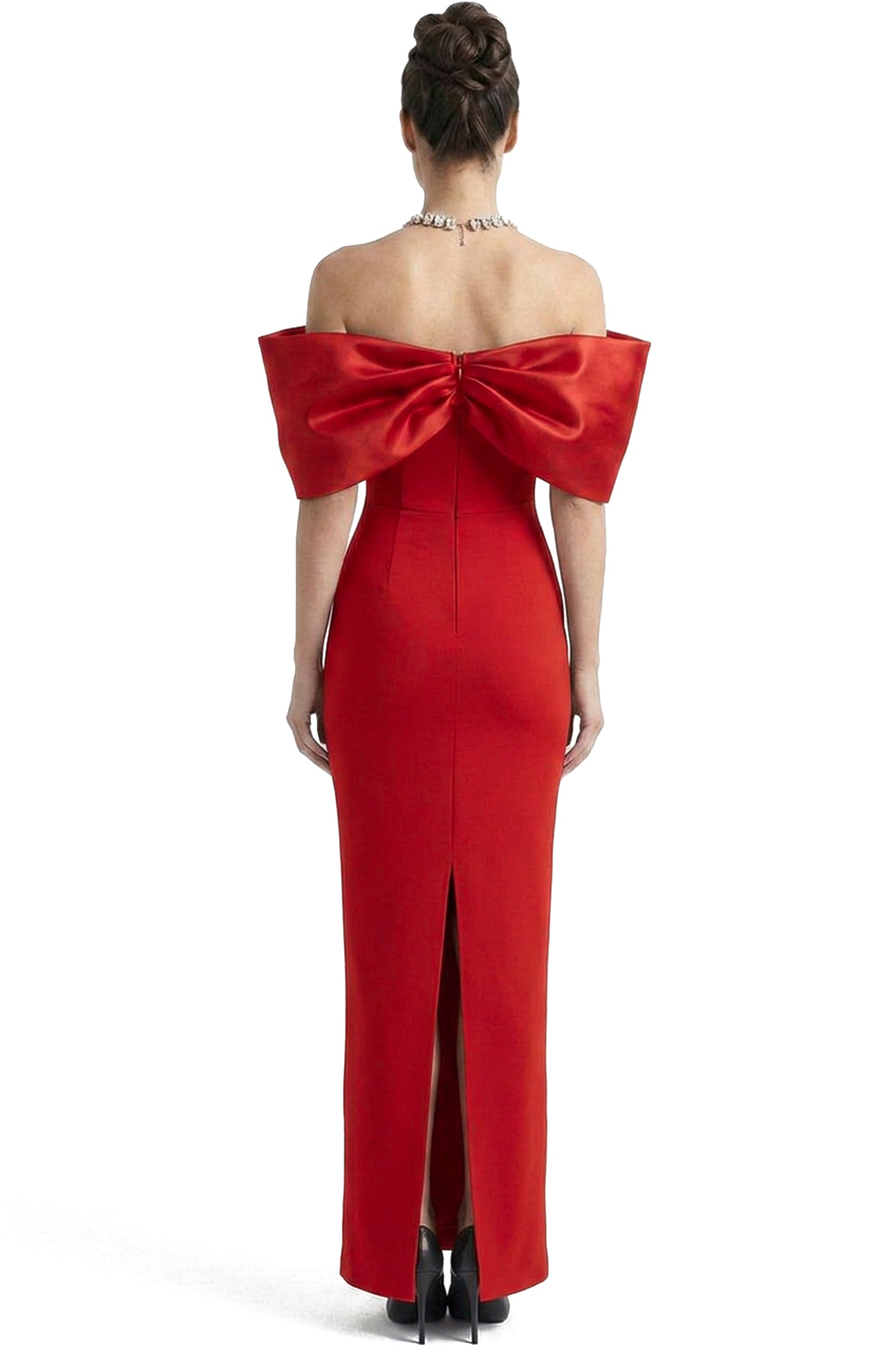 Viviane Off-Shoulder Draped Maxi Dress With Crystal Straps - Red