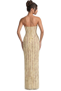 Célindre Strapless Lace Maxi Dress With Sweetheart Corset - Yellow