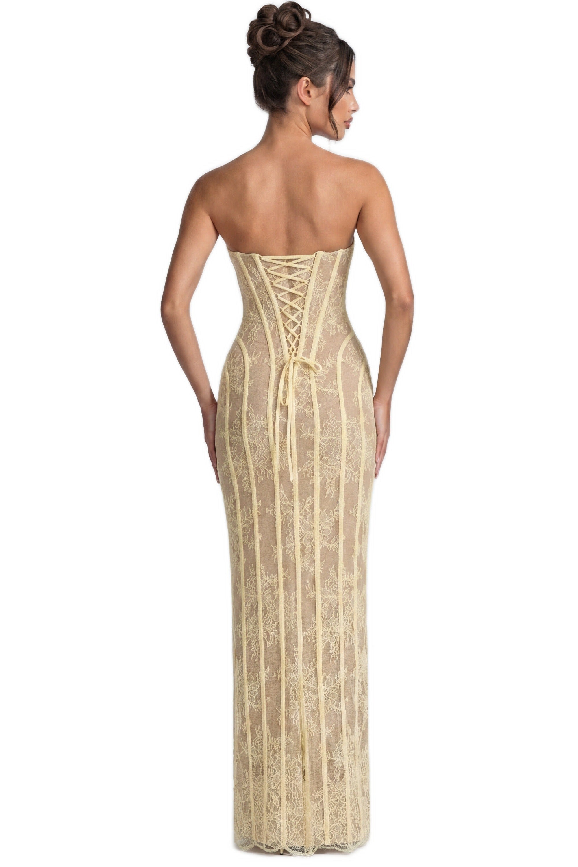 Célindre Strapless Lace Maxi Dress With Sweetheart Corset - Yellow
