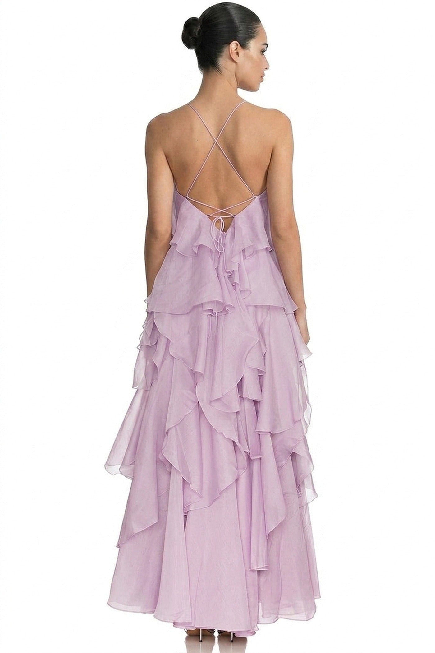 Nicolette Halter Neck Ruffled Organza Gown With 3D Rose Accent - Purple