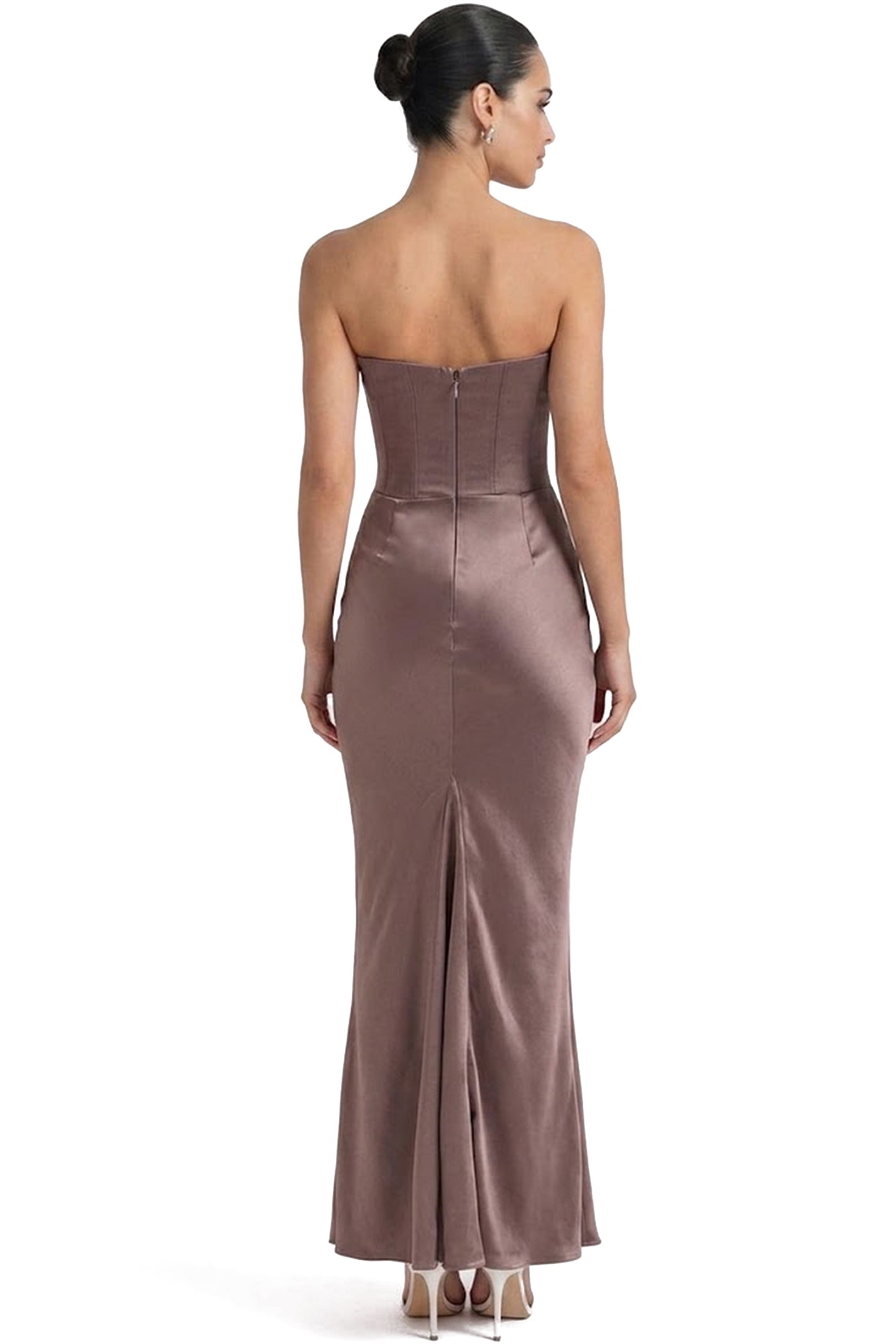 Isadora Strapless Corset Maxi Dress With Ruched Waist - Beige
