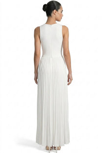 Laureline Sleeveless Ruched Gown With Diagonal Drape And High Side Slit - White