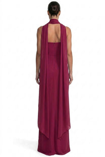 Azuria Strapless Pleated Gown With Draped Chiffon Cape - Red