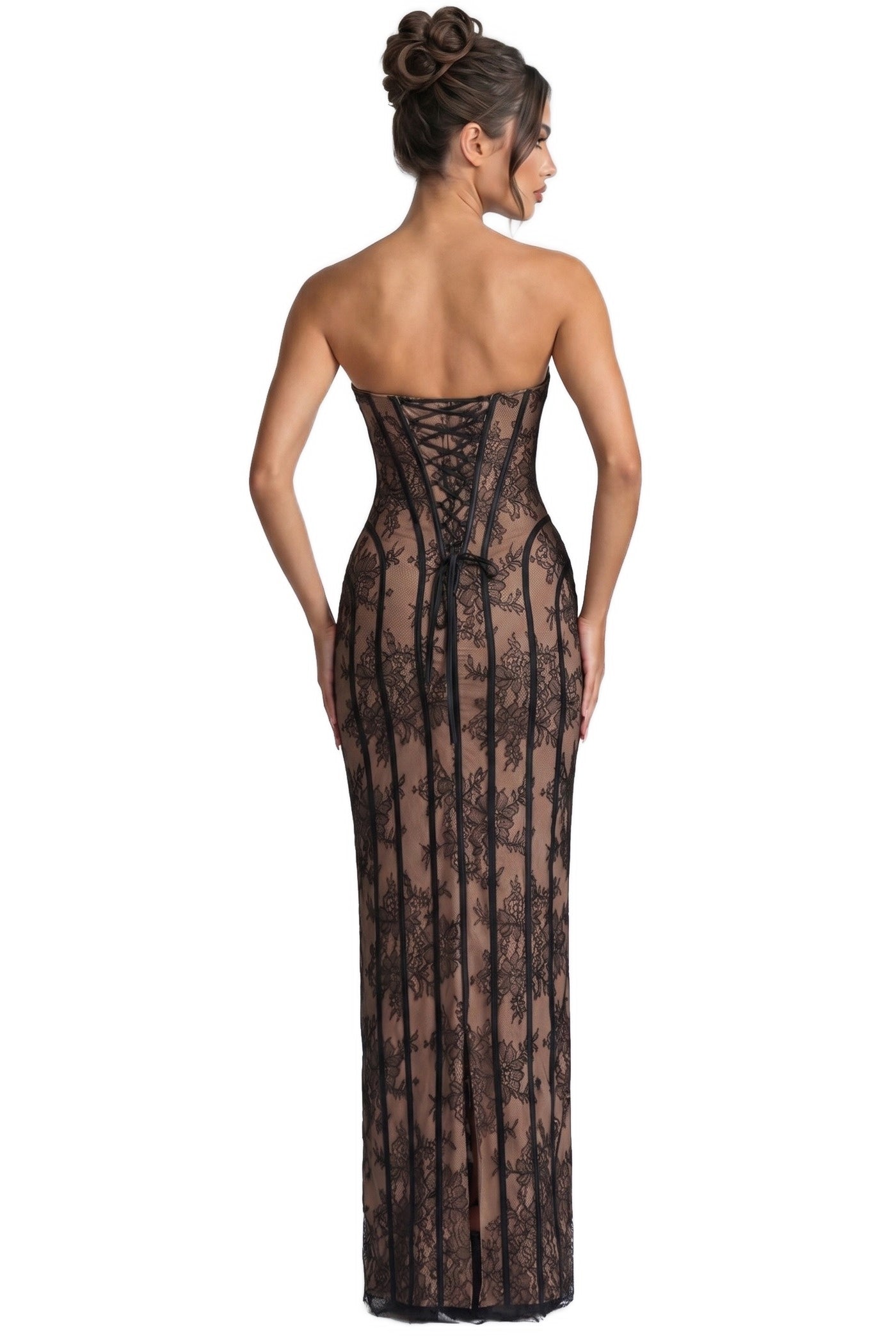 Célindre Strapless Lace Maxi Dress With Sweetheart Corset - Black