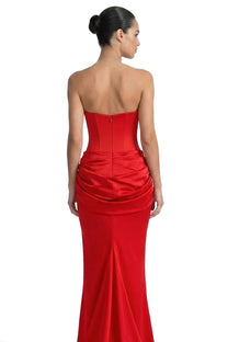 Isadora Strapless Corset Maxi Dress With Ruched Waist - Red