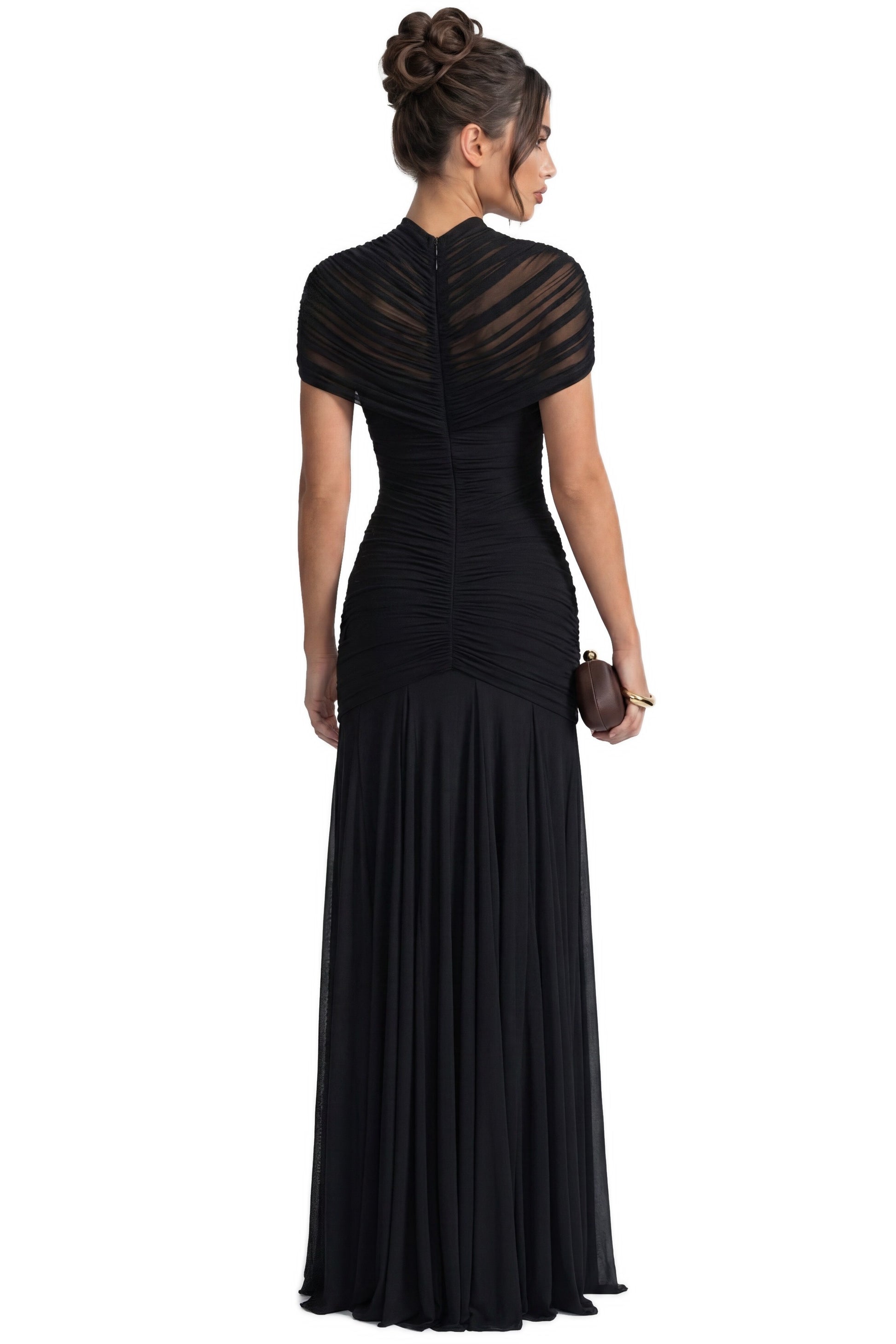 Odette gerafftes Twist-Front Maxikleid mit Cutout-Taille – Schwarz