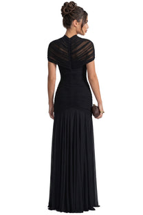 Odette gerafftes Twist-Front Maxikleid mit Cutout-Taille – Schwarz