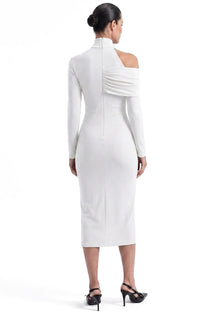 Charline Draped Cold-Shoulder Midi Dress With Front Slit - White