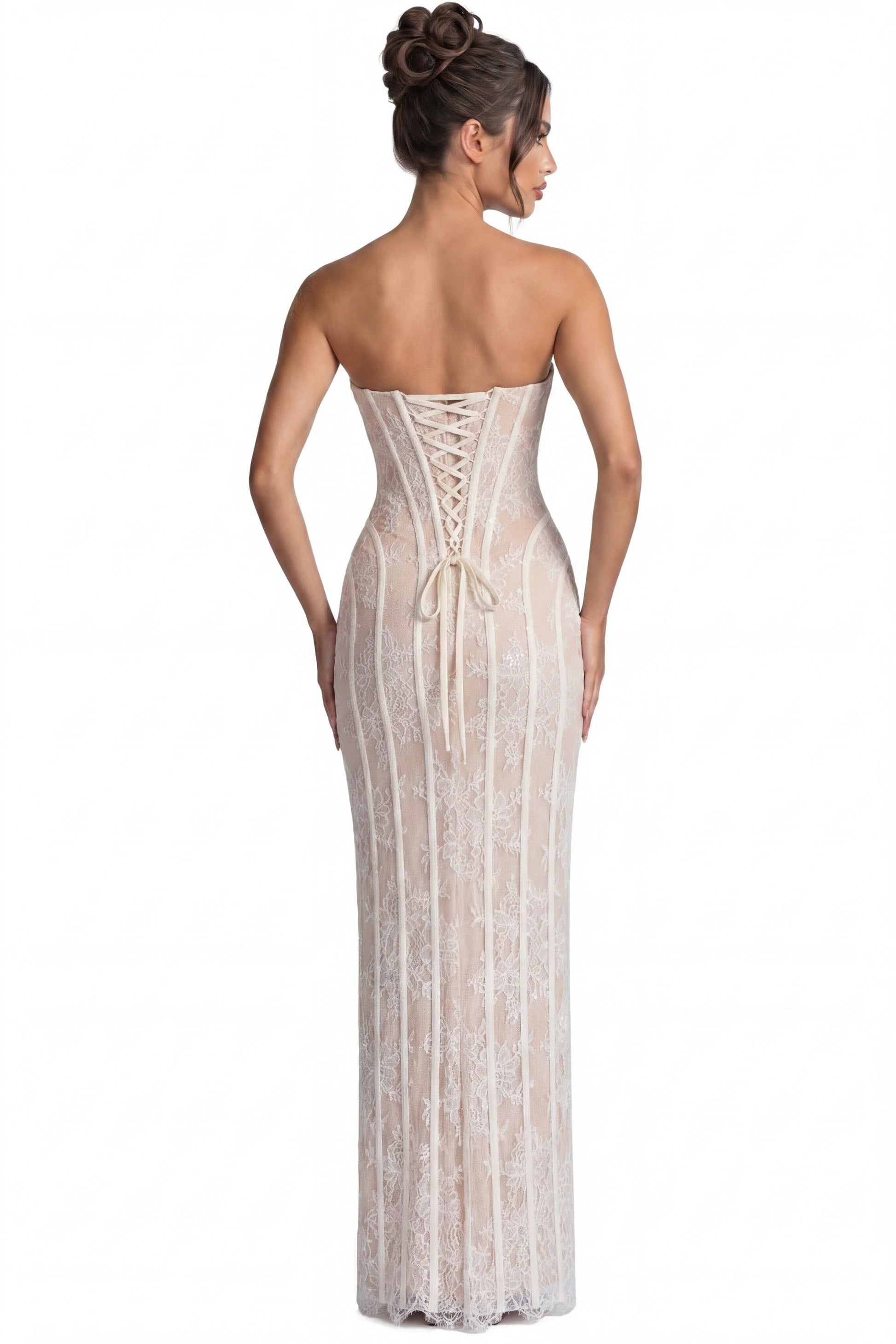 Célindre Strapless Lace Maxi Dress With Sweetheart Corset - Ivoire
