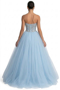 Azalée Strapless Tulle Ballgown With Crystal Beaded Corset Bodice - Light Blue