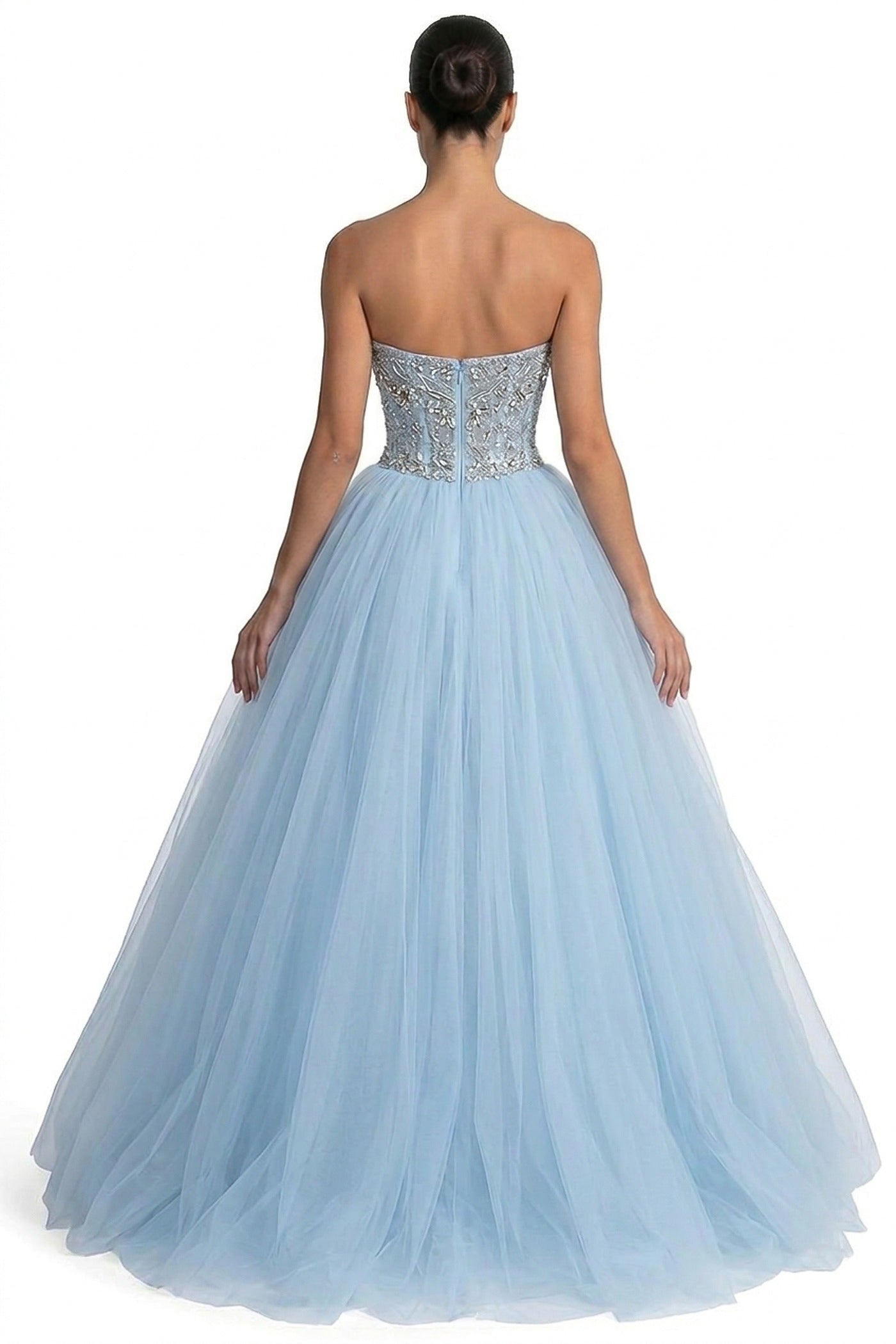 Azalée Strapless Tulle Ballgown With Crystal Beaded Corset Bodice - Light Blue