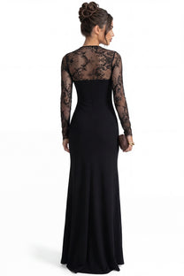 Armelle Maxikleid mit langen Ärmeln und Spitzenoberteil – Schwarz
