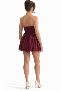 Geneviève Strapless Bubble Mini Dress With Sweetheart Neckline - Wine