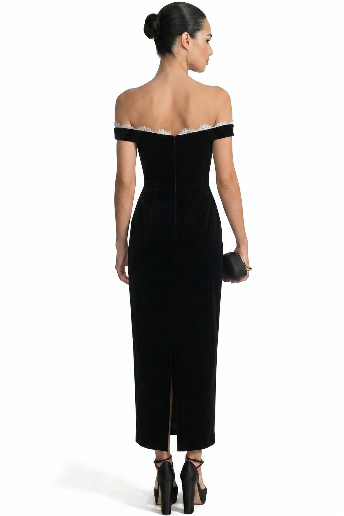 Doriane Off-Shoulder Maxi Dress With Short Sleeves And Column Skirt - Black