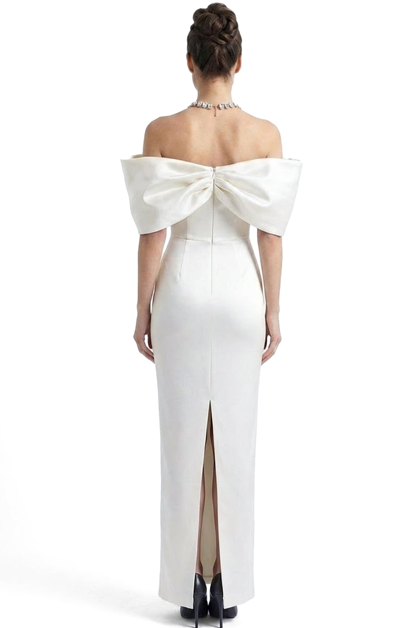 Viviane Off-Shoulder Draped Maxi Dress With Crystal Straps - White