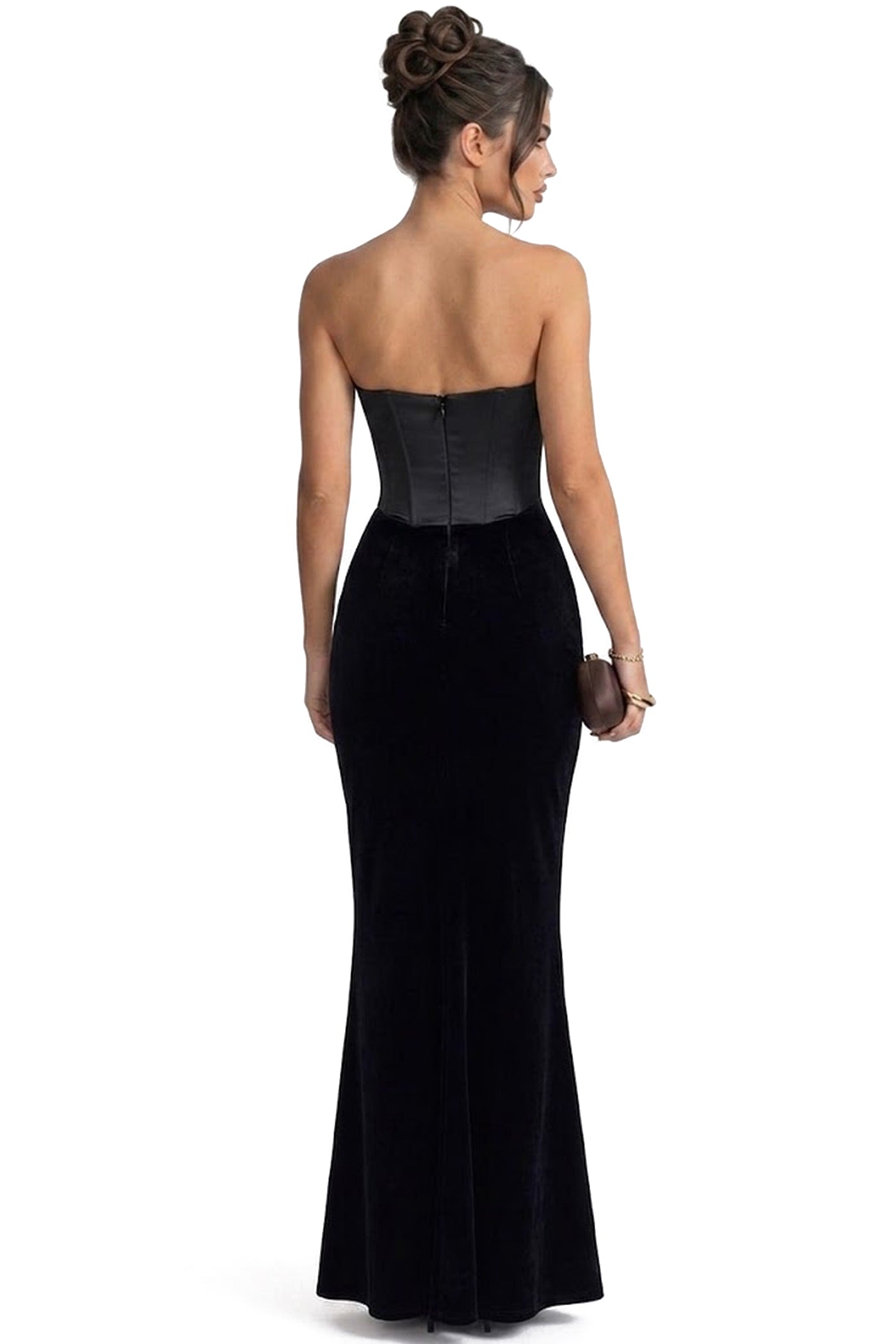 Isadora Strapless Corset Maxi Dress With Ruched Waist - Black