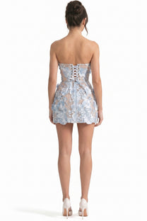 Roxane Strapless Floral Lace Mini Dress With Corset Back - Light Blue