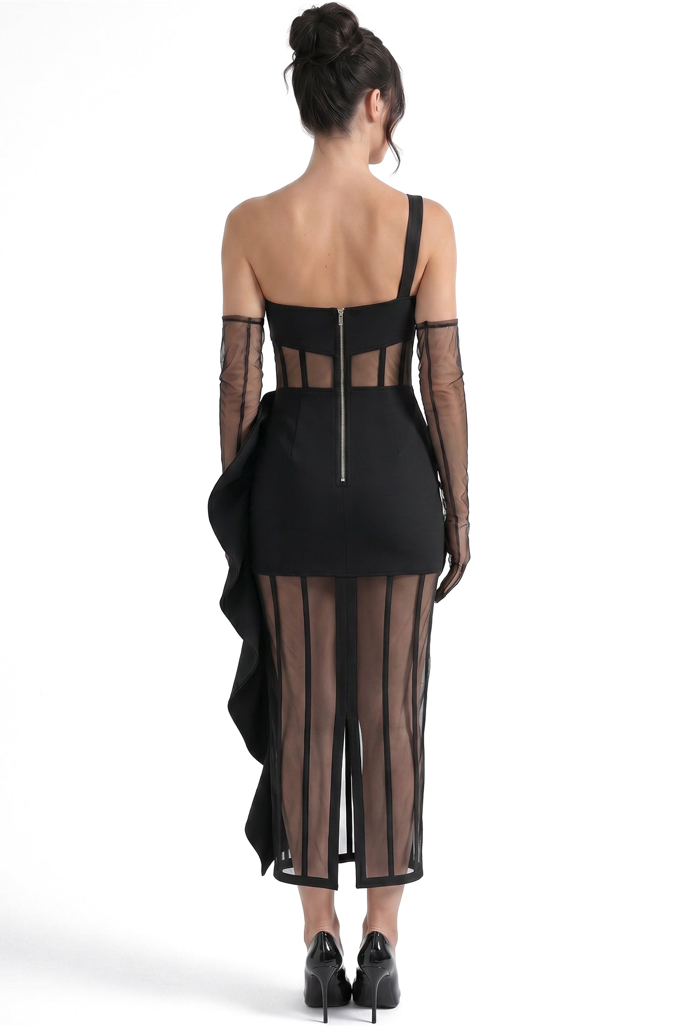 Cassilde Strapless Sheer Maxi Dress With 3D Bow Embellishments - Black
