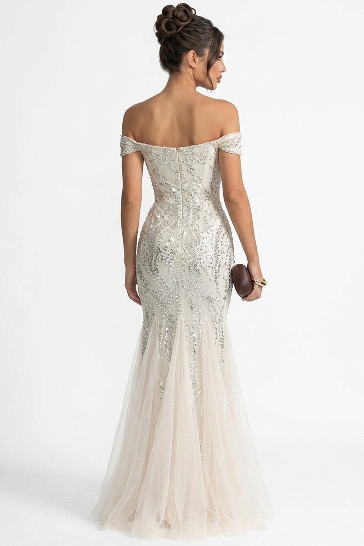 Auréliane Off-Shoulder Beaded Mermaid Gown With Scrollwork Embroidery - Ivoire