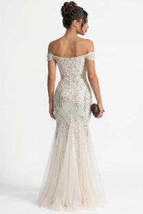 Auréliane Off-Shoulder Beaded Mermaid Gown With Scrollwork Embroidery - Ivoire