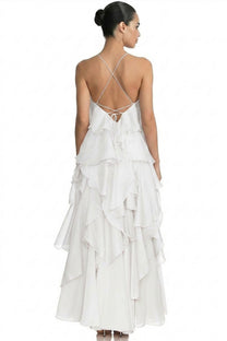 Nicolette Halter Neck Ruffled Organza Gown With 3D Rose Accent - White