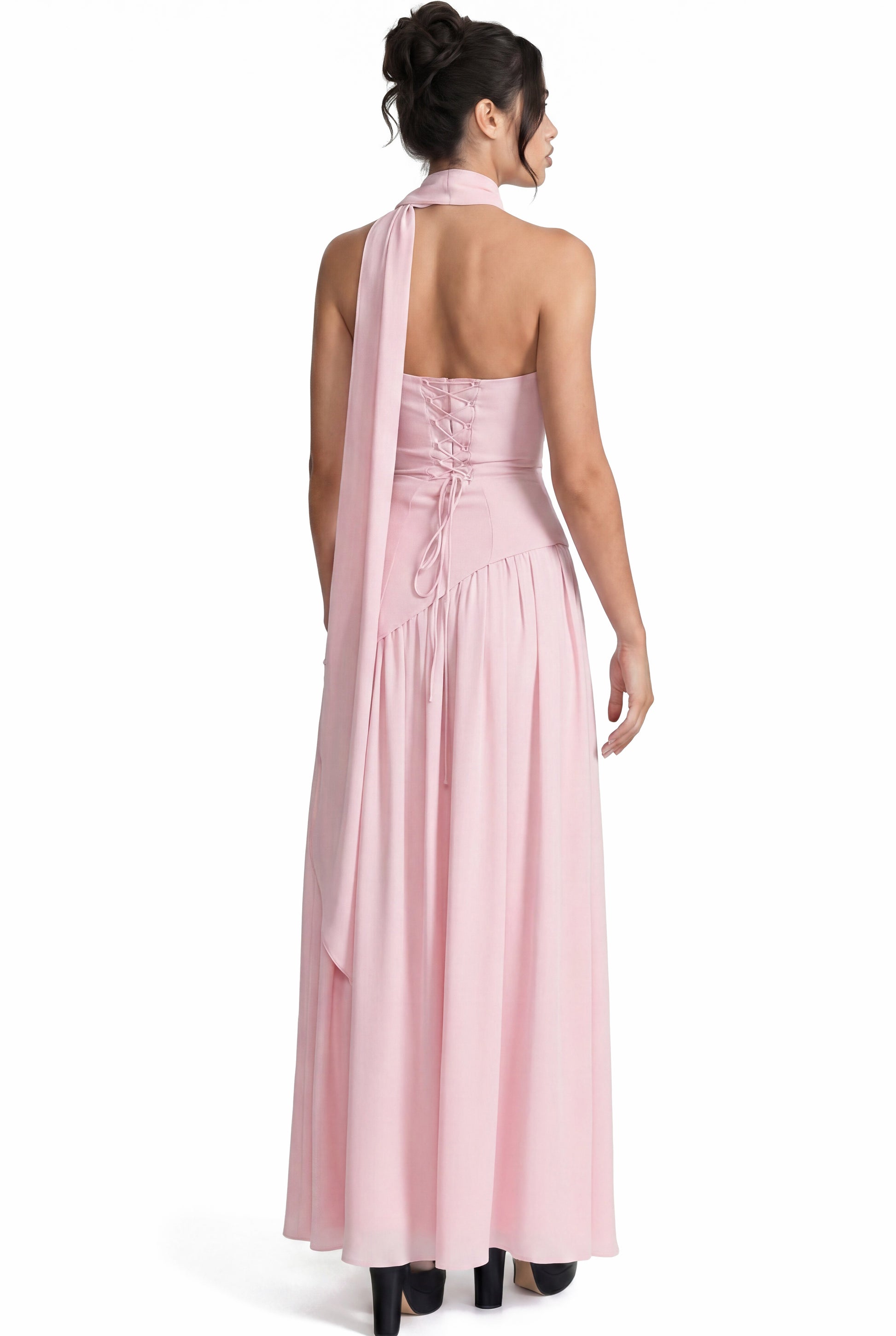 Yolène Strapless Ruched Maxi Dress With Draped Side Slit - Pink