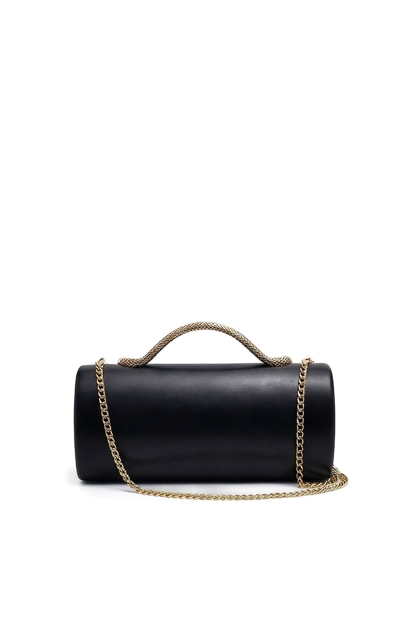 Maleïne Clutch Bag with Gold Chain and Snake Handle – Black