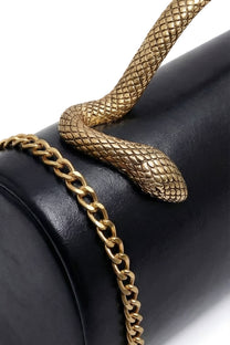 Maleïne Clutch Bag with Gold Chain and Snake Handle – Black