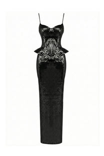 Stéphanie Sequin Mermaid Gown With Sweetheart Corset Bodice And Draped Hip - Black