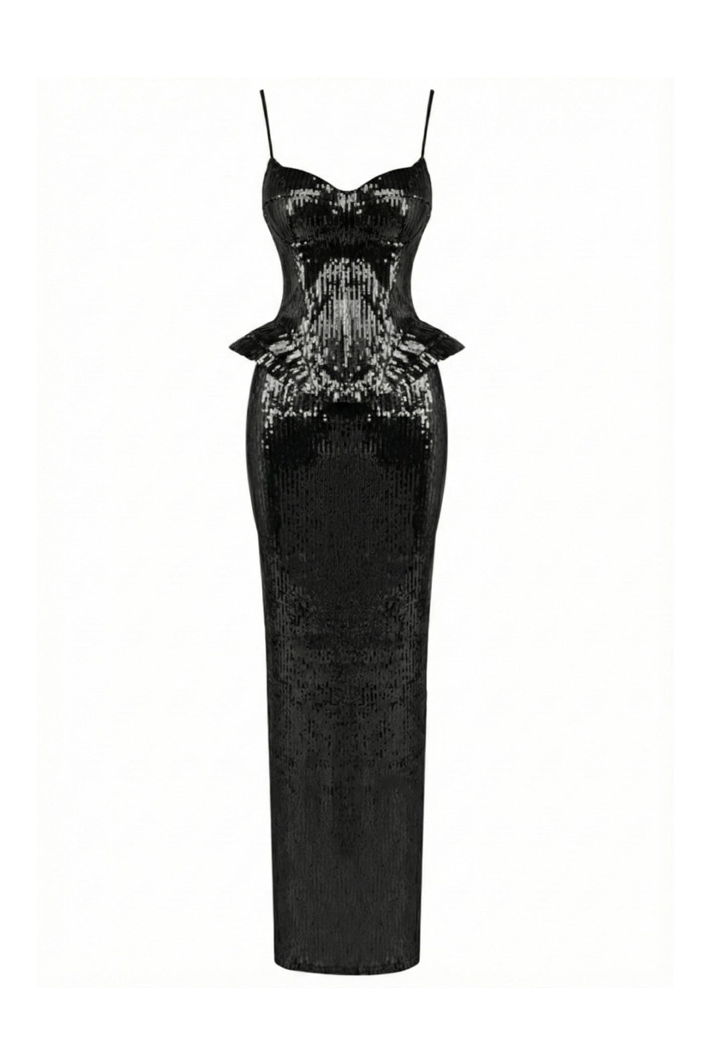 Stéphanie Sequin Mermaid Gown With Sweetheart Corset Bodice And Draped Hip - Black