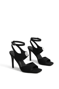 Thessaline High Heel suede Sandals With Crystal Embellishment  - Black