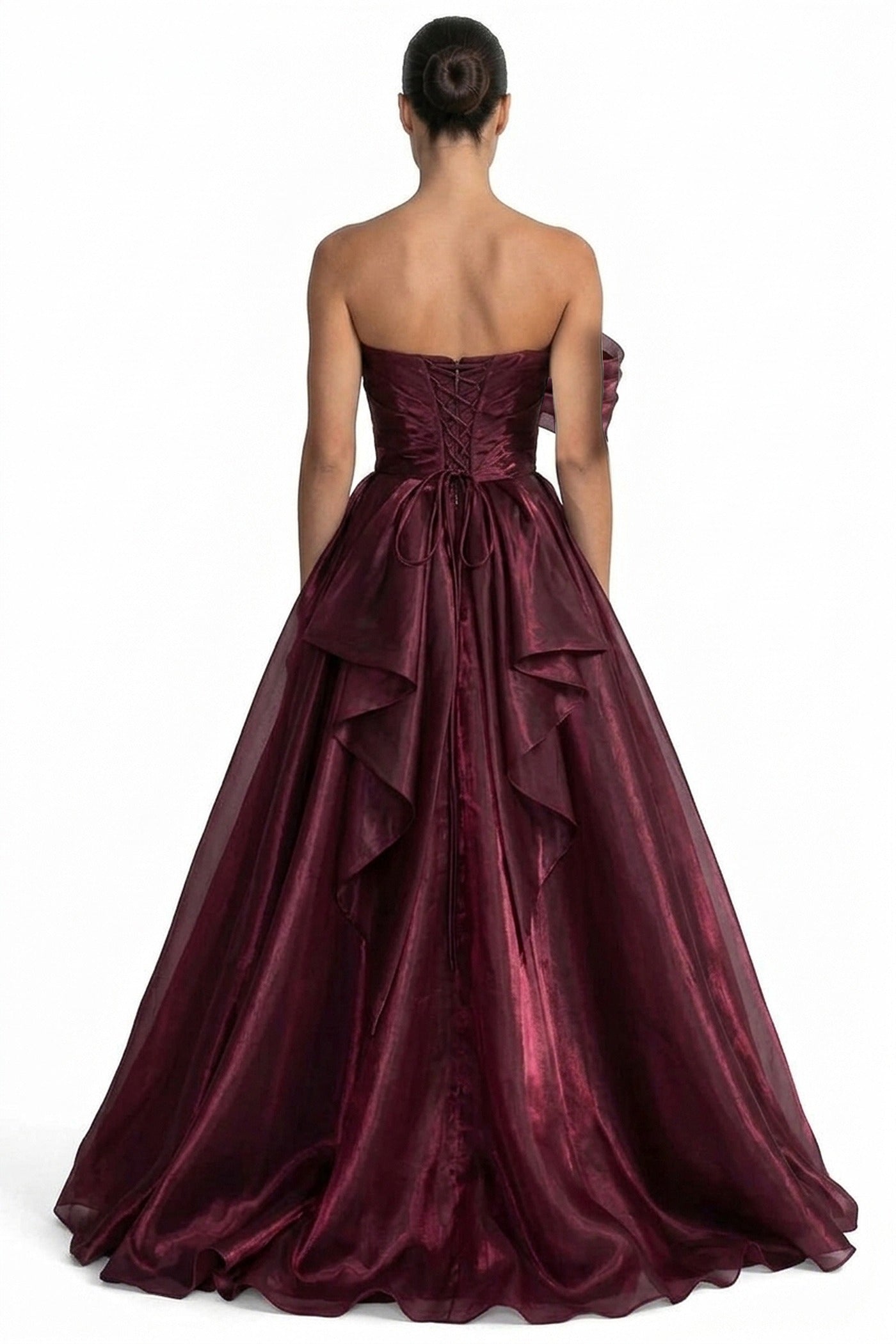 Hyacinthe Strapless Organza Ballgown With Oversized Side Bow - Wine