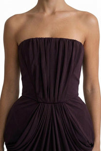 Arabelle Draped Strapless Gown With Ruched Waist Detail - Coffee