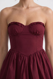 Geneviève Strapless Bubble Mini Dress With Sweetheart Neckline - Wine